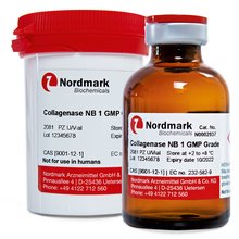 Vial and plastic container of Collagenase NB 1 GMP Grade
