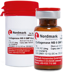 Vial and plastic container of Collagenase NB 6 GMP Grade